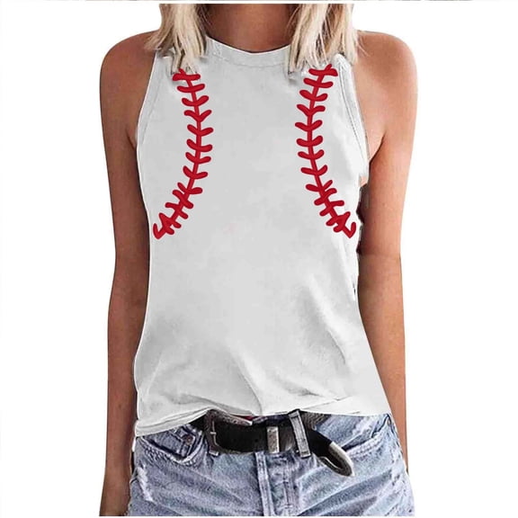 DeHolifer Womens Tank Tops Game Day Casual Printed Lightweight Loose Summer Crewneck Sleeveless Vest Tops Red S