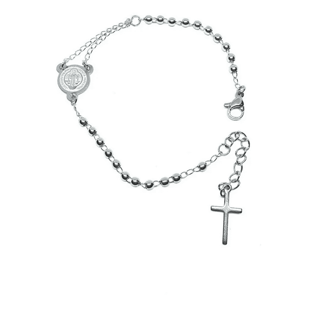 Pulsera Misterio Acero Inoxidable Plata Bola 3mm San Benito 19 Cm Xtellar plateado