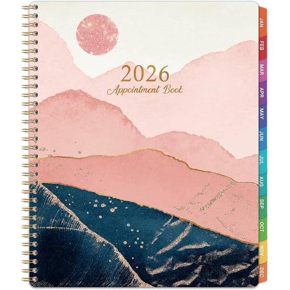 2026 APPOINTMENT BOOK PLANNER - JANUARY 2026 TO DECEMBER 2026 DAILY PLANNER WITH 30-MINUTE INCREMENTS, 9 X 11 INCHES, TWIN-WIRE BINDING, COLORFUL TABS AND POCKET