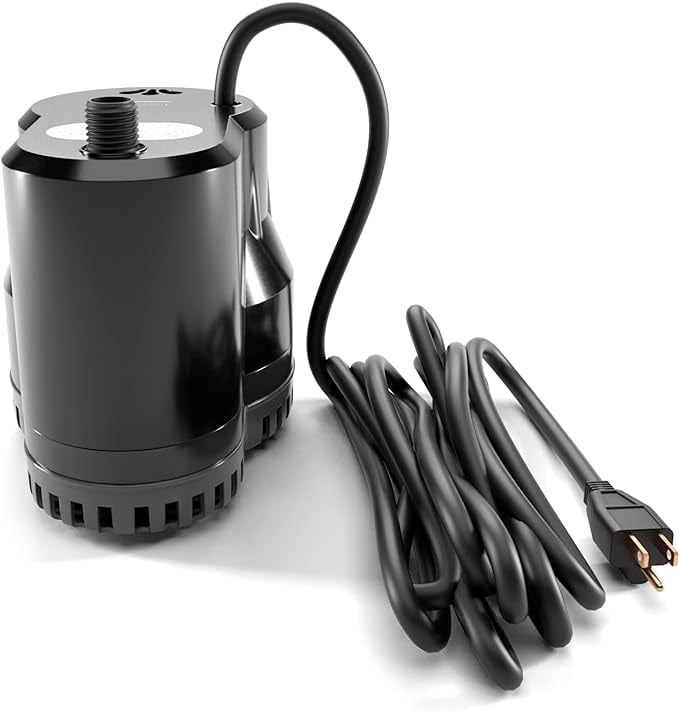 FibroPool Pool Cover Pump (600 GPH) - Submersible Electric Utility Water Pumps - 16 foot Heavy Drain Hose - For All Swimming Pools, Spas and Hot Tubs Black