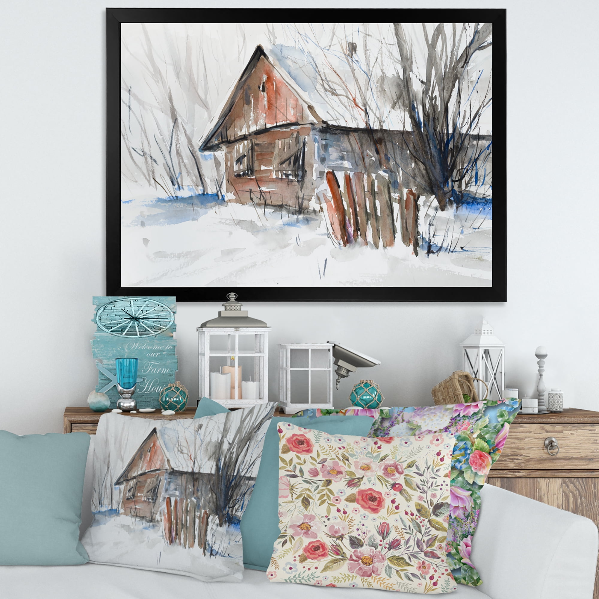 Designart 'Old Abandoned Wooden House In Winter Snow Picture' Traditional Framed Art Print