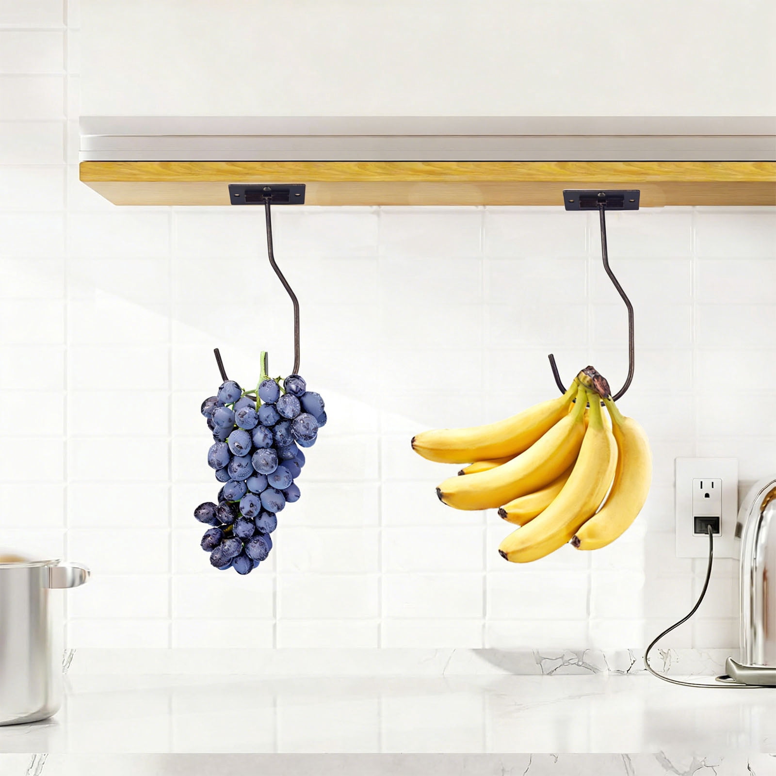 Under Cabinet Banana Hook Foldable - Durable Reusable Stainless Steel Adhesive Magnetic Banana Holder, Foldable with Magnets When Not in Use, Under Counter Banana Hook, 1Pc(Black,5.1x2.3")