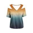 thumbnail image 4 of Guluxicc Women's Cold Shoulder Shirts Short Sleeve V Neck Graphic Tops for Summer Casual Outfits, 4 of 5