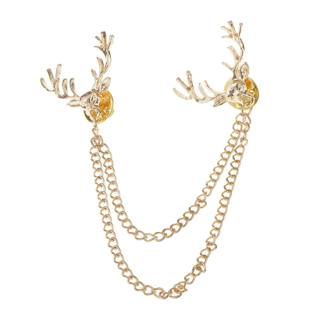 Christmas Deer Head Elk Neck Tip Tassel Double Chain Collar Pin Broche Mujeres jinwen Botones Collar