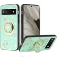 thumbnail image 2 of For Samsung Galaxy S21 FE /Fan Edition Diamonds 3D Bling Sparkly Engraving Hybrid Fashion Ring Stand Cover ,Xpm Phone Case [ Teal Good Luck Floral ], 2 of 8