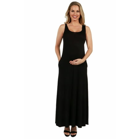 

24seven Comfort Apparel Sleeveless Tank Maternity Maxi Dress with Pockets