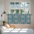 thumbnail image 4 of Teal Yellow Tier Curtains, Modern Luxurious Geometric Abstract Art Light Filtering Kitchen Curtains, 2Pcs Rod Pocket Half Window Treatments Panels for Sink Cafe Cabinet Camper 27.5x36 Inches, 4 of 9