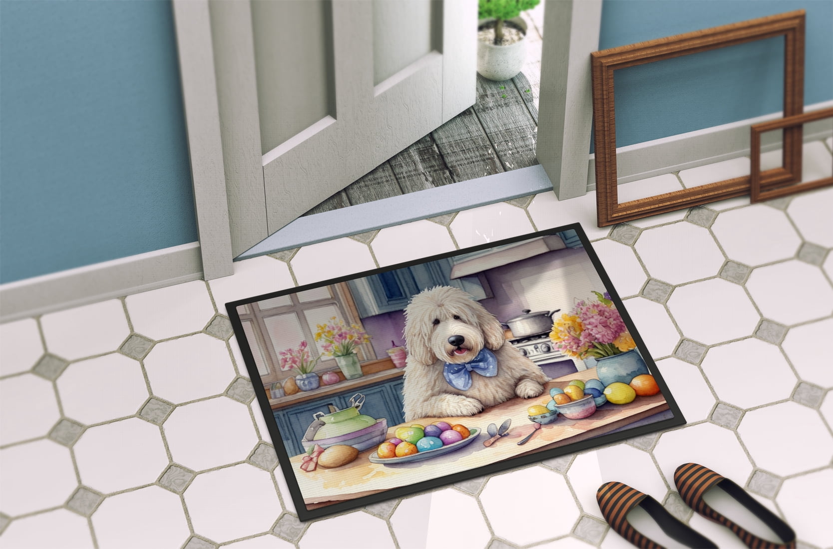 Decorating Easter Yorkshire Terrier Doormat
