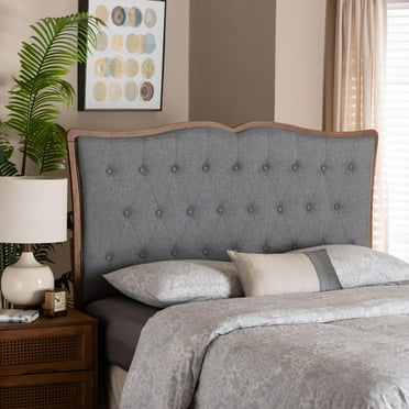 Baxton Studio Georgia Classic and Traditional Grey Fabric and Walnut Brown Finished Wood Queen Size Headboard