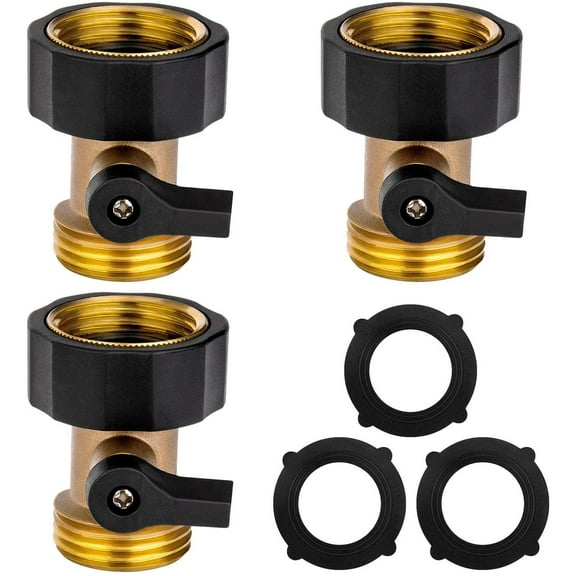 Heavy Duty Brass Shut Off Valve Garden Hose Connector 3/4 Inch Rustproof Flow Control 3 Pack