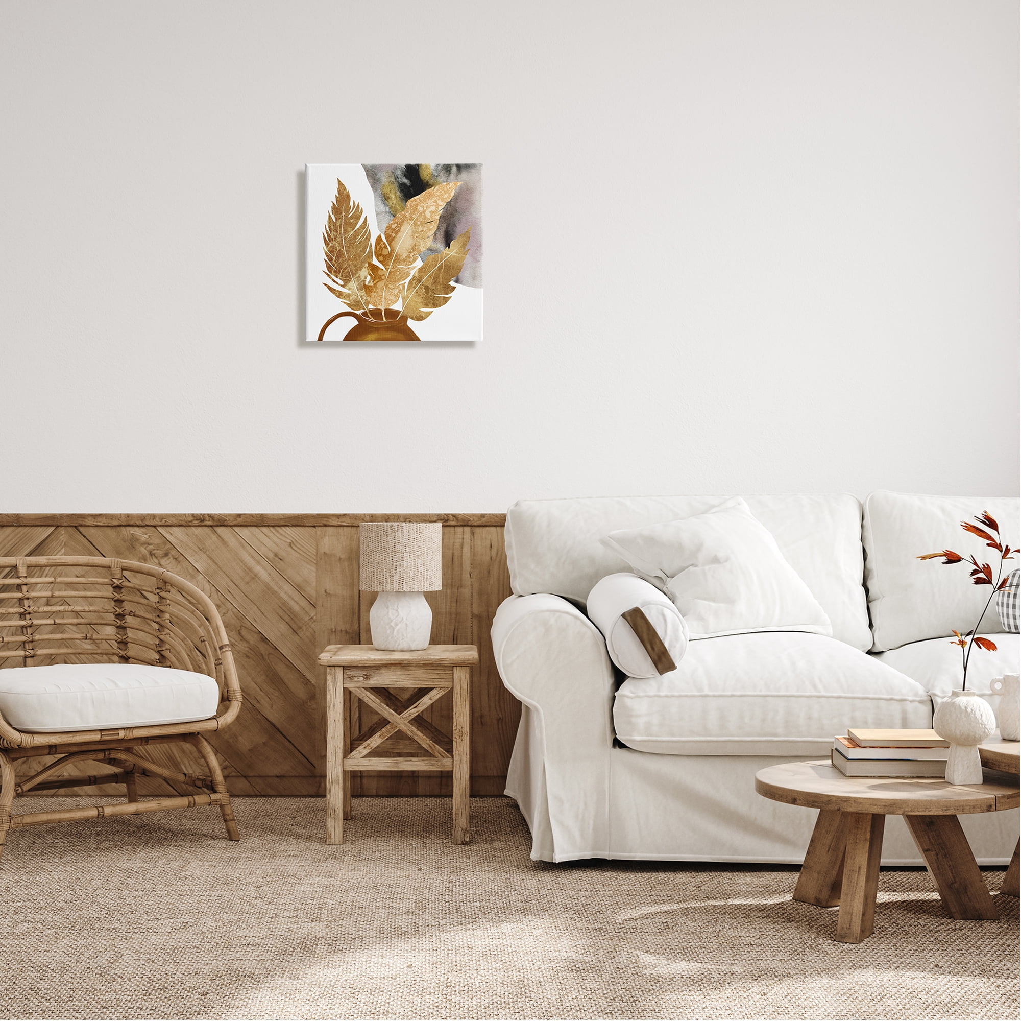 Stupell Industries Modern Boho Leaves Botanical & Floral Painting Gallery Wrapped Canvas Print Wall Art, 17 x 17