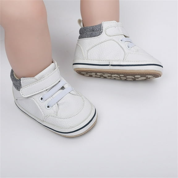Tao Newborn Baby Boys Girls First Walker Crib Shoes Soft Rubber Sole Infant Sneakers Fashion High-Top Non-Slip Lightweight Easy Walk Casual Sport Strap Athletic Running ShoesWhite12