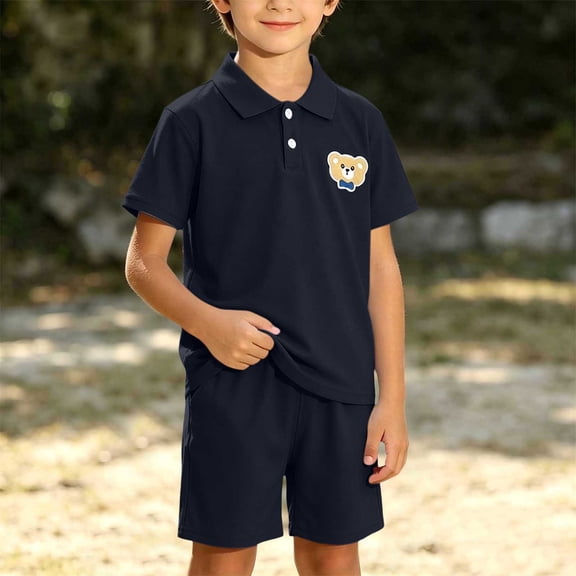 ITSAME Boys Summer Outfit 2-Piece Short Sleeve Polo Shirt and Shorts Kids Loose Casual Set Navy Size 7