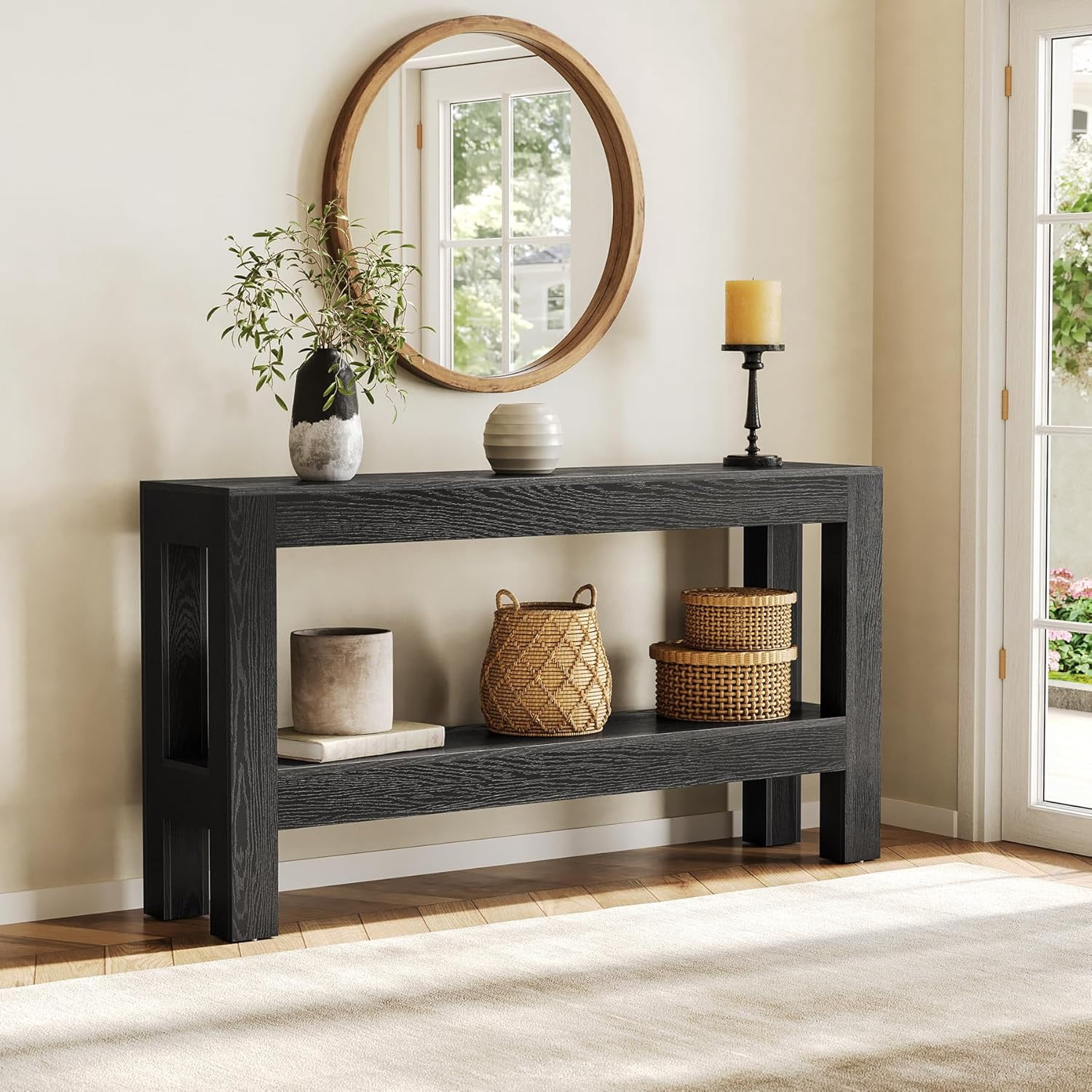 Fimind 63-Inch Black Console Table with 2-Tier Storage, Narrow Long Entryway Table for Living Room, Hallway, Sofa, Entrance, or Foyer