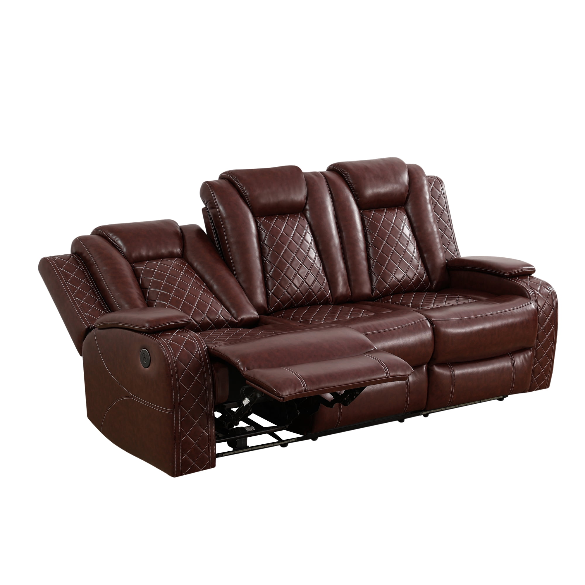 Gewnee Power Reclining Multifunctional Sofa with USB & Wireless Charging, Air Leather, Storage Console, Living Room,Reddish brown