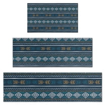 Blue Geometric Striped Pattern Kitchen Rugs Sets Of 3,Kitchen Runner Rugs Non Skid Washable,Decorative Kitchen Floor Mats for Kitchen,Sink,Laundry,17"x30"  17"x47"   17"x59"