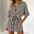 thumbnail image 6 of Short Rompers for Women Dressy Casual Striped Button Up Short Sleeve Jumpsuit Shorts with Belt Pockets (L, Gray), 6 of 7
