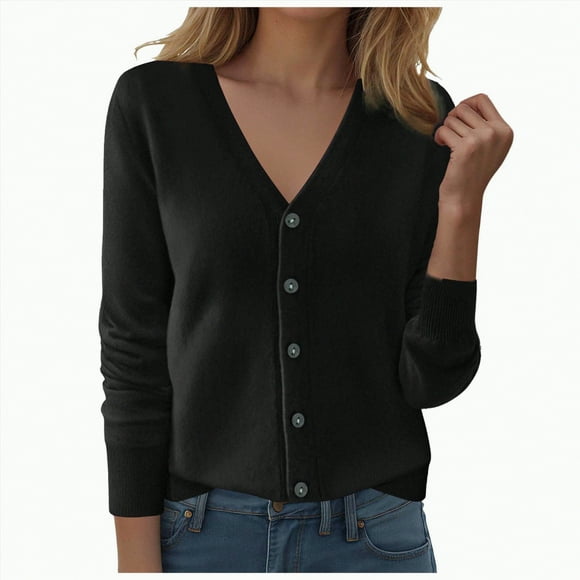 Splozh Work Sweaters for Women Printed Casual Cardigan Long Sleeved Top Cardigan Jacket Top Black,L