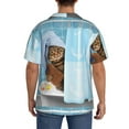 thumbnail image 3 of Balery Funny Cat Taking a Bath Camisa Casual de Manga Corta con Botones para Hombre, Texturizada, Estilo Cubano, para Playa, Verano-Large, 3 of 5