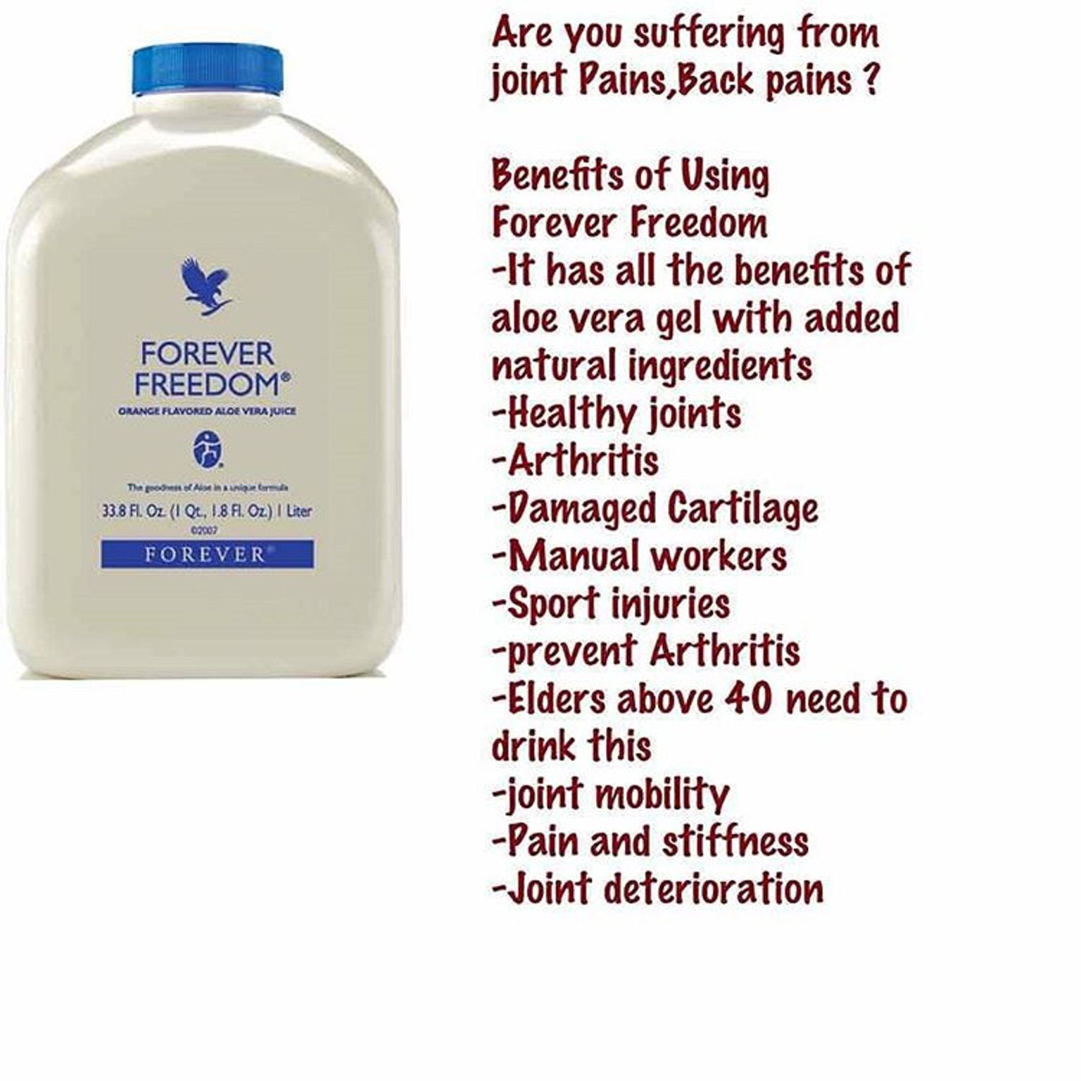 Fahrenheit halv otte terning Forever Freedom 33.8oz Dietary Supplements for Proper Joint Function with Aloe  Vera Juice & Glucosamine & Chondroitin - Walmart.com