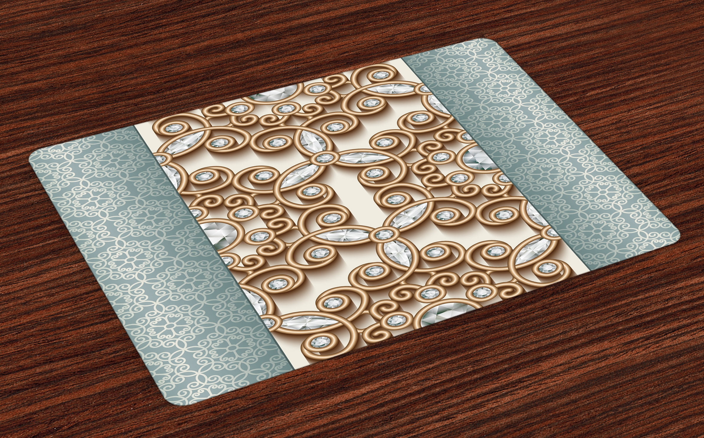 Diamond Placemats Set of 4 Vintage Gold Swirling Lines Ornament with