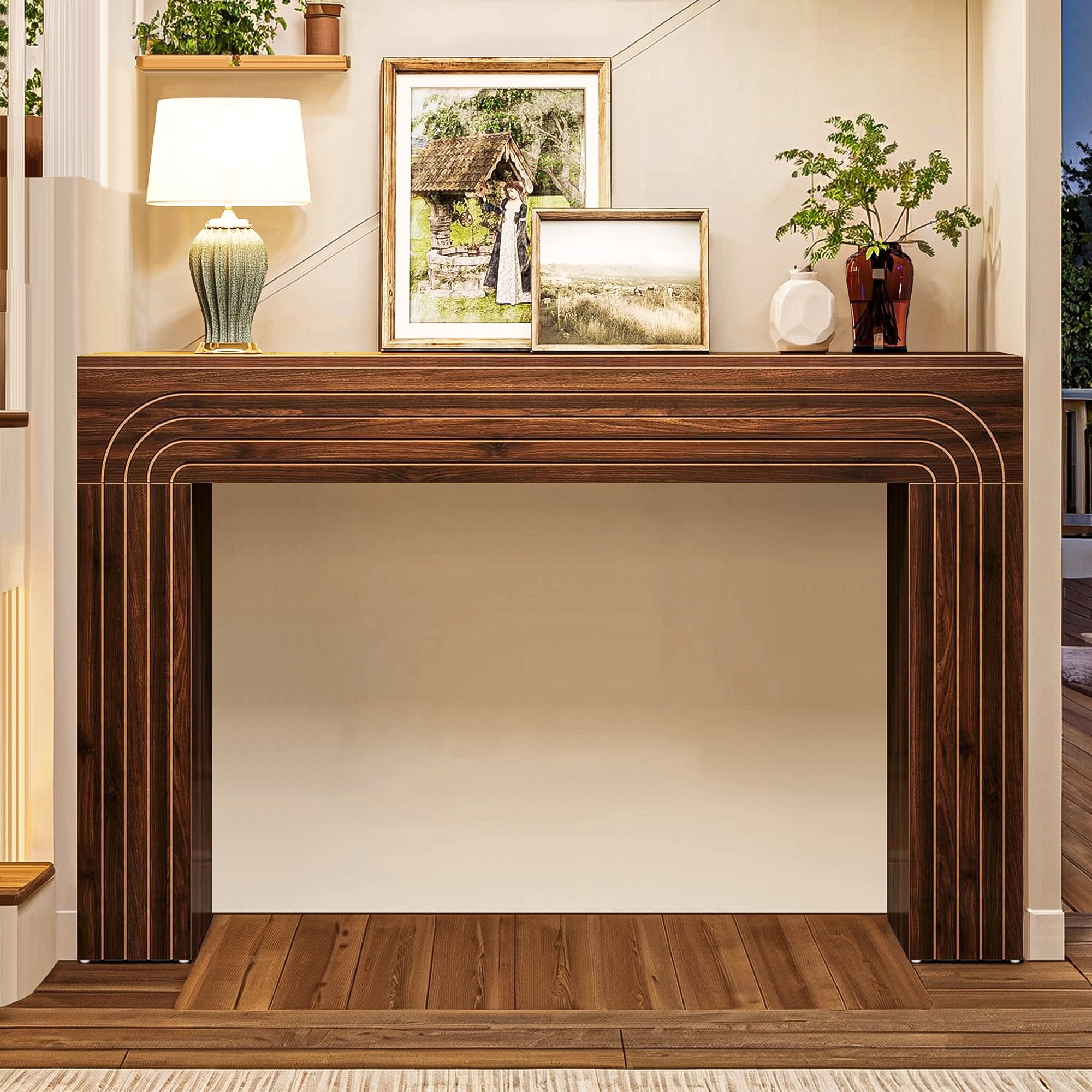 Demi Bonn 55" Wood Console Table, Farmhouse Sofa Table Hallway Table for Hallway, Bedroom, Living Room, Brown