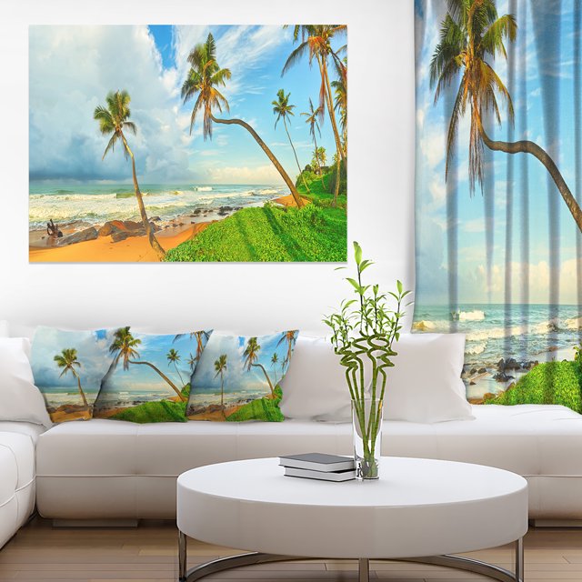 Palm Trees over the Beach Sri Lanka - Modern Seascape Canvas Artwork