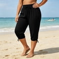 thumbnail image 2 of VBVC Women's Plus Drawstring Loose Capri Joggers , Casual Summer Stretchy Pants For Women , Ladies' Comfy Adjustable Hem Crop Trousers with Pockets, Black , XL-5XL, 2 of 8