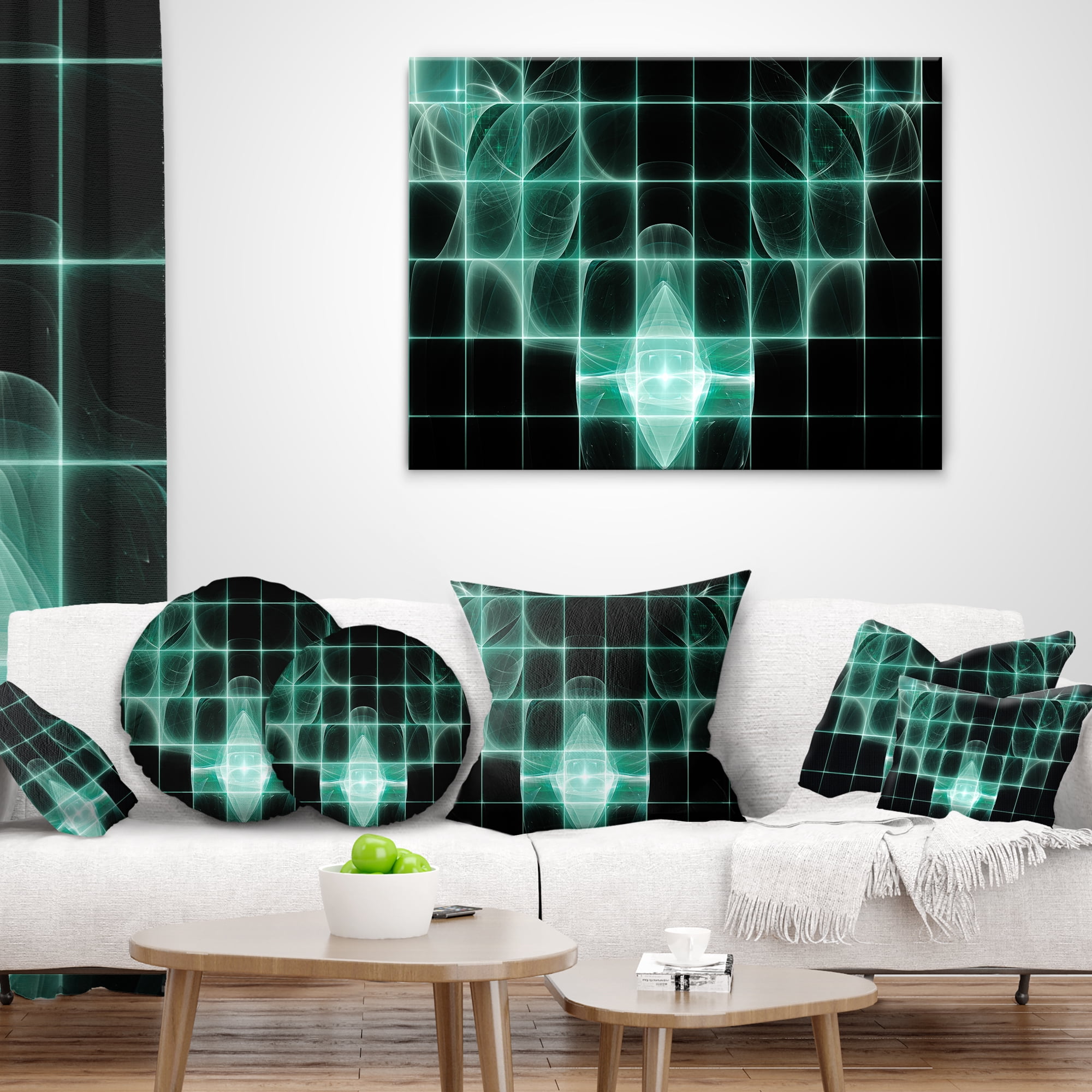 Designart Blue Bat on Rader Screen - Abstract Throw Pillow - 16x16