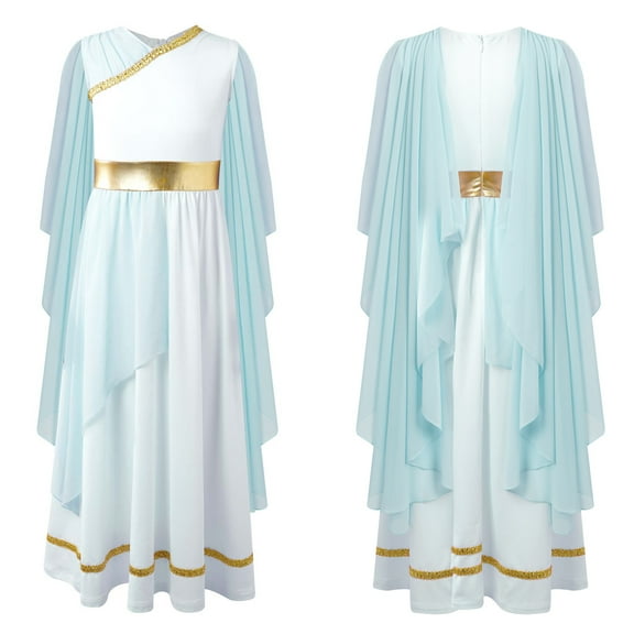 Sholeno Girls Ancient Greek Princess Dress Greece Athena God Toga Party Robe Maxi Gown Light Blue 14