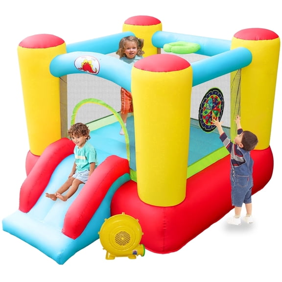 WELLFUNTIME Inflatable Bounce House with Blower, Kids Jumping Castle with Slide for Indoor Outdoor