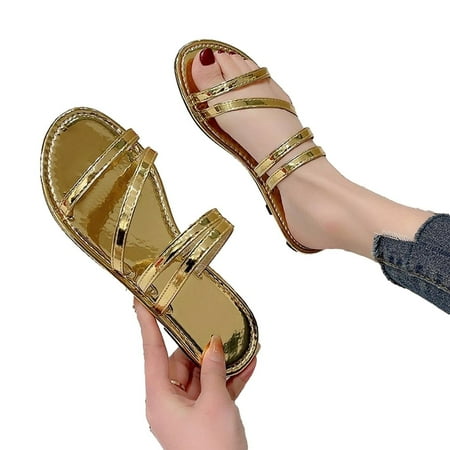 

YanHoo Women s Rhinestone Slide Flat Sandals Dresssy - Casual Toe Ring Slide Sandal -Cute Slip On Flip Flop Thong Sandals - Spring Summer Shoes