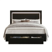 CraftPorch  Corduroy Velvet Tufted LED Light Platform Storage Bed Black Twin