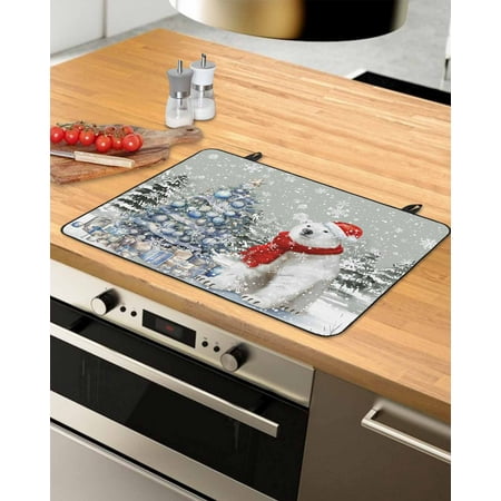 

Gray Bear Christmas Stove Top Covers for Electric Stove Heat Insulation Fireproof Glass Cooktop Cover Counter Top Glass Stove Cover for Prevent Scratches 29 x21 Xmas Tree Snowflake