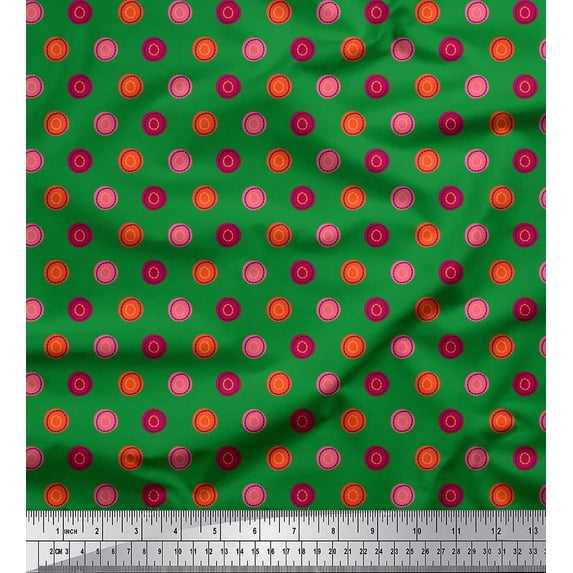 Soimoi Green Poly Georgette Fabric Colorful Dots Printed Craft Fabric by the Yard 52 Inch Wide