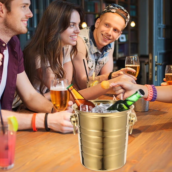 MEIBUTYUP Stylish Round Metal Drink Tub Cooler for Cocktails, Beer Bottles, and Ice Bucket for Beverages