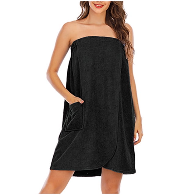 Kaemgyyd Women's Wrap Bath Robe Fleece Quick Drying Tube Robes Lightweight Adjustable Short Bathrobe with Pocket