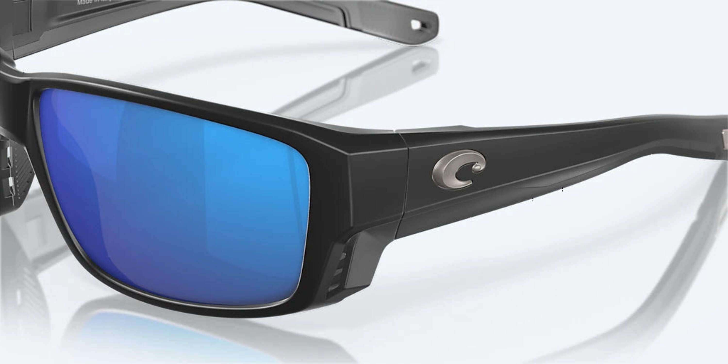 Costa Del Mar Men's Tuna Alley Pro Rectangular Sunglasses, Black/Polarized Blue Mirrored 580G, 60 mm