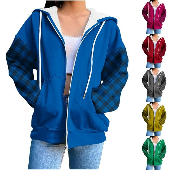 Weiqiqre Women's Fashion Hoodies & Sweatshirts Zip Up Hoodie Jacket Drawstring Cute Hoodies Lightweight Fall Sweatshirts with Pockets