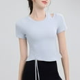 thumbnail image 4 of ClodeEU Women's Crew Neck Short Sleeve，Bottom hem With Drawstring, Basic Tight Fit T Shirt Blue,Womens Plus L, 4 of 9