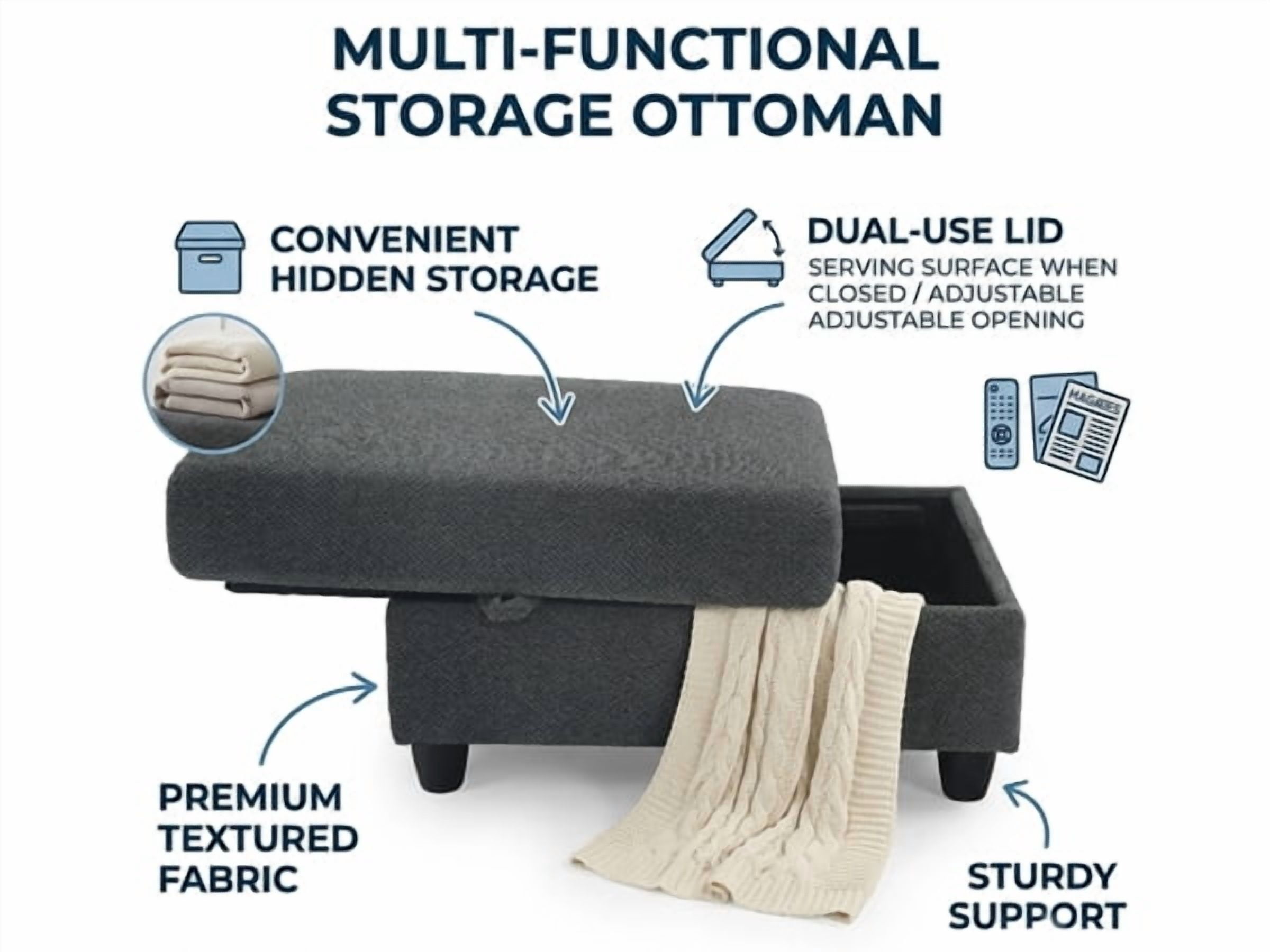 34" Accent Chair and Storage Ottoman Set, Reclining Sleeper Bed with Cupholders and USB-C Ports