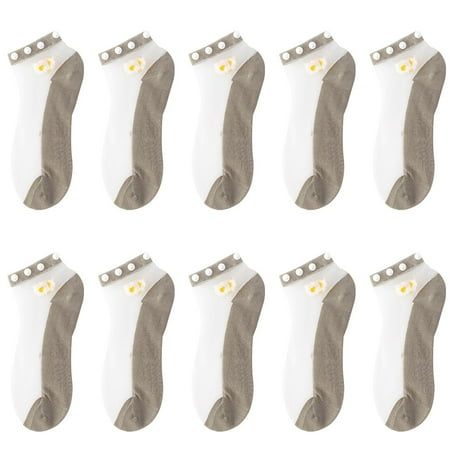 

10PCS Women Casual Cute Little Daisy Mesh Splice Beaded Breathable Short Socks