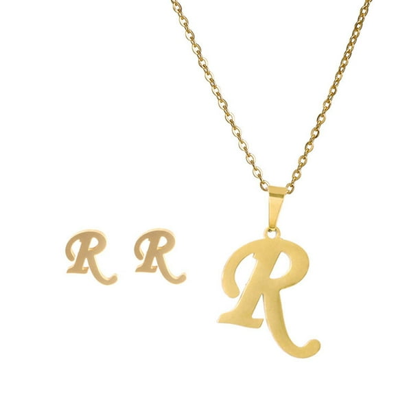 Pendientes para mujer, regalos para mujer, regalo de moda para mujer, 26 letras en inglés, nombre, cadena, collar, colgante, juego de pendientes, pulsera, collar