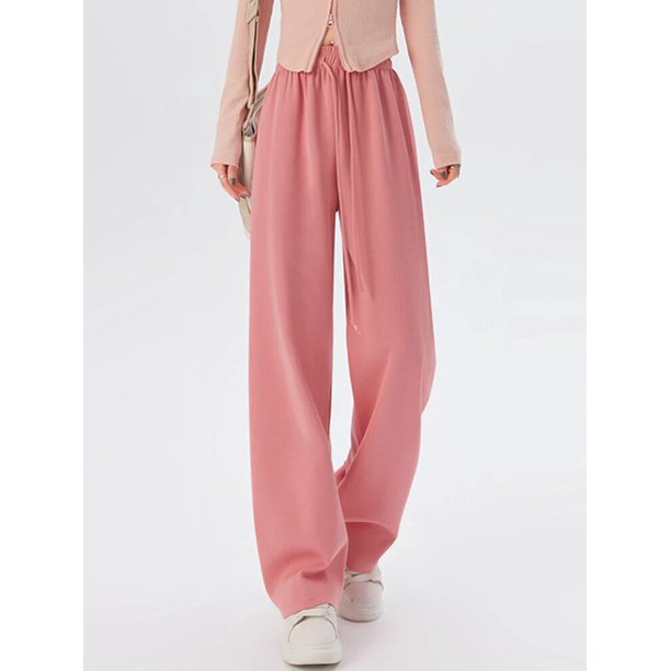 Pantalones de otoño para mujer, moda 2023, pantalones deportivos de pierna ancha largos rectos de cintura alta, pantalones largos informales de otoño para mujer