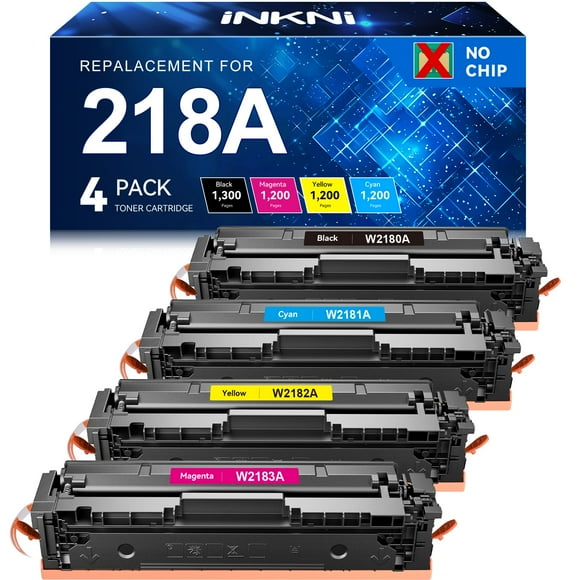 InkNI 218A Toner Cartridges 4 Pack (No Chip) Replacement for HP 218A W2180A for HP 218X for HP Color Laserjet Pro MFP 3301FDW 3201DW 3301SDW 3301CDW Printer Ink W2180X H