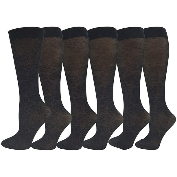 Women’s Trouser Socks, 6 Pairs, Opaque Stretchy Nylon Knee High, Many