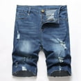 thumbnail image 2 of Lolmot Jean Shorts for Men Hole Mid Shorts Micro Denim Casual Elastic Waist Men's Five Point Slim Fit Jean, 2 of 5