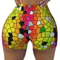 thumbnail image 2 of Fotbe Colorful Tie Dye Stained Glass 1 Shorts Sin Costuras – Shorts Deportivos de Cintura Alta para Mujer, Elásticos para Gimnasio, Yoga, Running o Ciclismo-Medium, 2 of 8