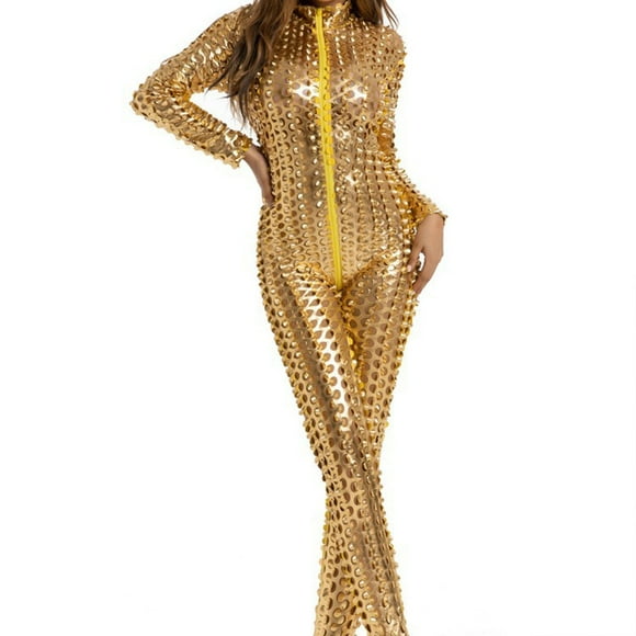 Outfmvch Shapewear Bodysuits Onesies Adult Jumpsuits for Women's Sexy Lacquer Leather Nightclub Game Clothes Erotic Clothing Rompers for Women(clearance) Gold L