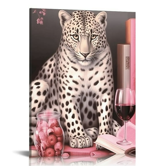 EastSmooth Glam Fashion Picture Pink Blush Wall Art Leopard Books High Heel Shoes Perfume Canvas Prints for Modern Home Office Woman Girl Makeup Bedroom Wall